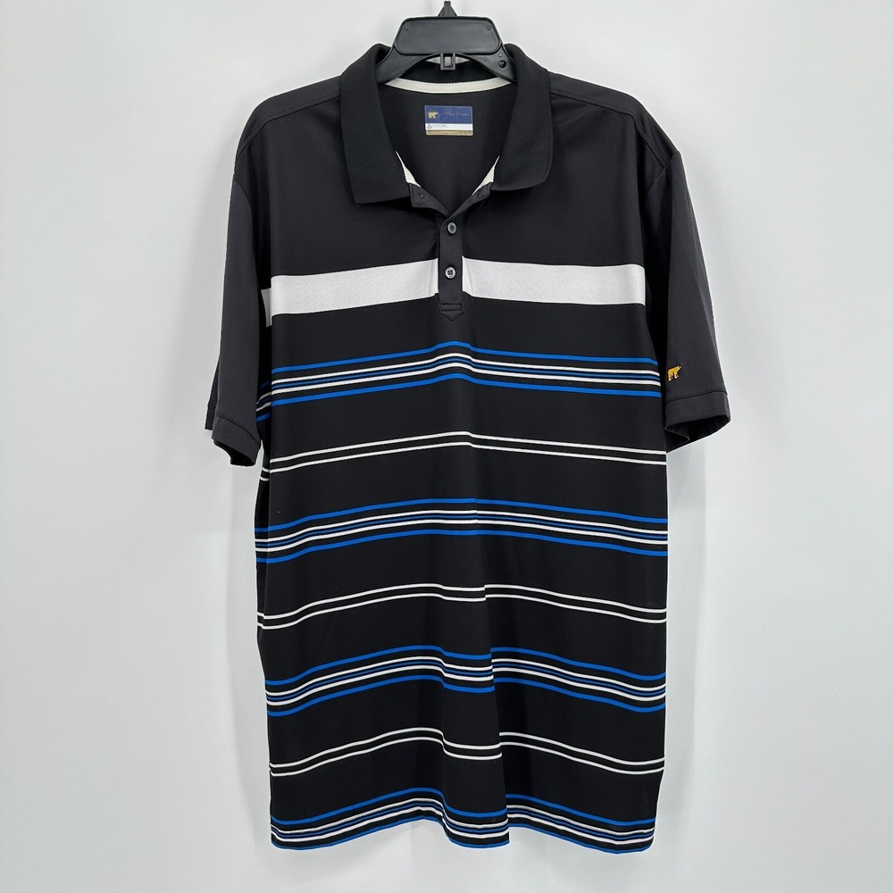 Jack Nicklaus Polo Shirt Mens 2XL Black Blue Striped Staydri Golf Performance